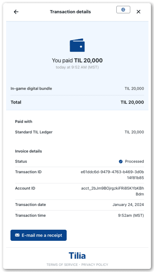 Transaction details of a purchase