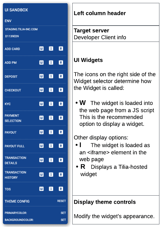 UI Sandbox - left column table