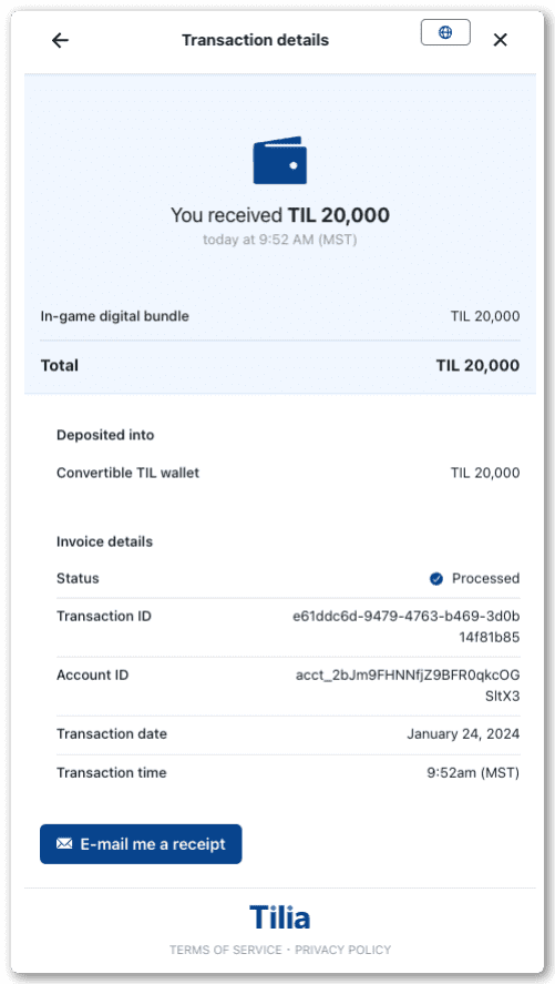 Transaction details of a purchase