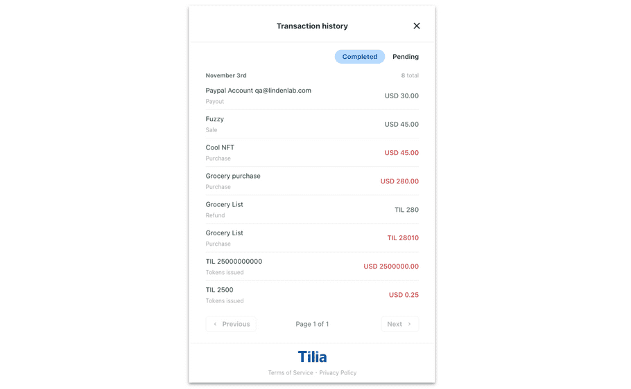 Transaction History Example