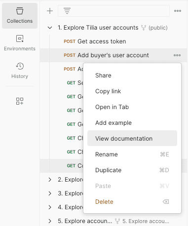 Context menu of a Postman request